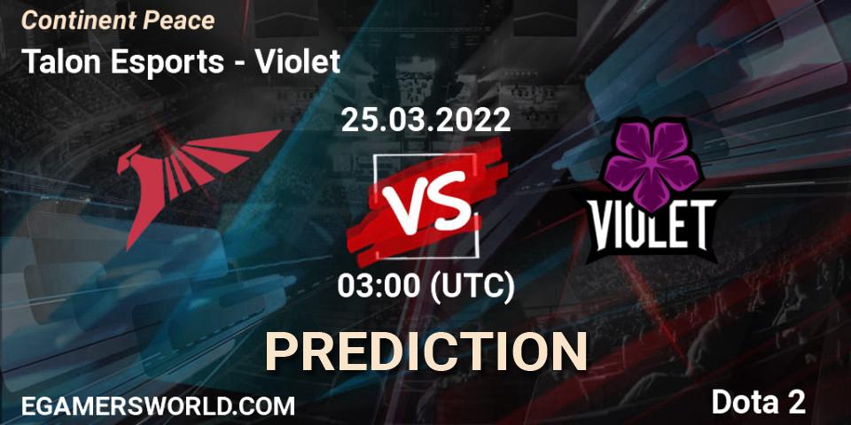 Pronóstico Talon Esports - Violet. 25.03.2022 at 03:20, Dota 2, Continent Peace