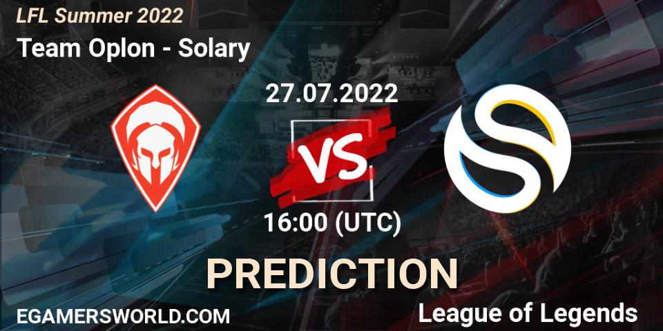 Pronóstico Team Oplon - Solary. 27.07.2022 at 16:00, LoL, LFL Summer 2022