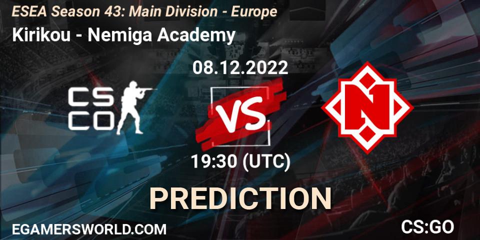 Pronóstico Kirikou - Nemiga Academy. 09.12.22, CS2 (CS:GO), ESEA Season 43: Main Division - Europe