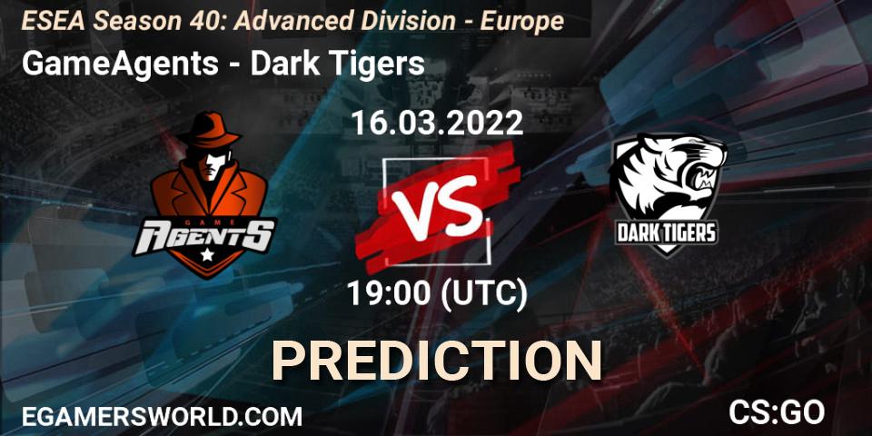 Pronóstico GameAgents - Dark Tigers. 16.03.2022 at 19:00, Counter-Strike (CS2), ESEA Season 40: Advanced Division - Europe