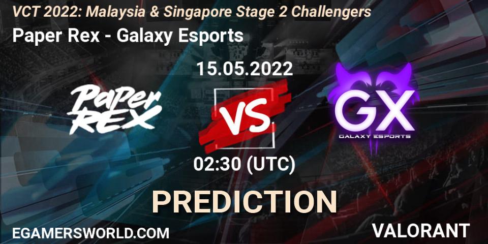 Pronóstico Paper Rex - Galaxy Esports. 15.05.2022 at 02:30, VALORANT, VCT 2022: Malaysia & Singapore Stage 2 Challengers