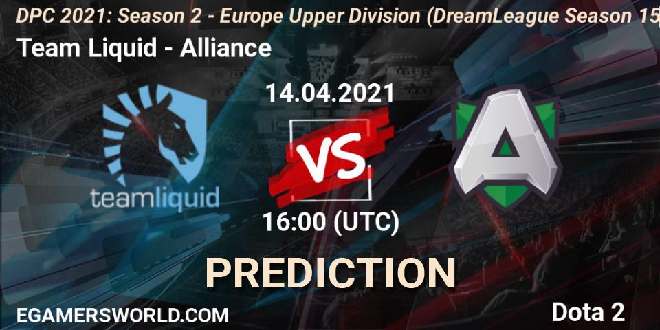 Pronóstico Team Liquid - Alliance. 14.04.2021 at 15:56, Dota 2, DPC 2021: Season 2 - Europe Upper Division (DreamLeague Season 15)