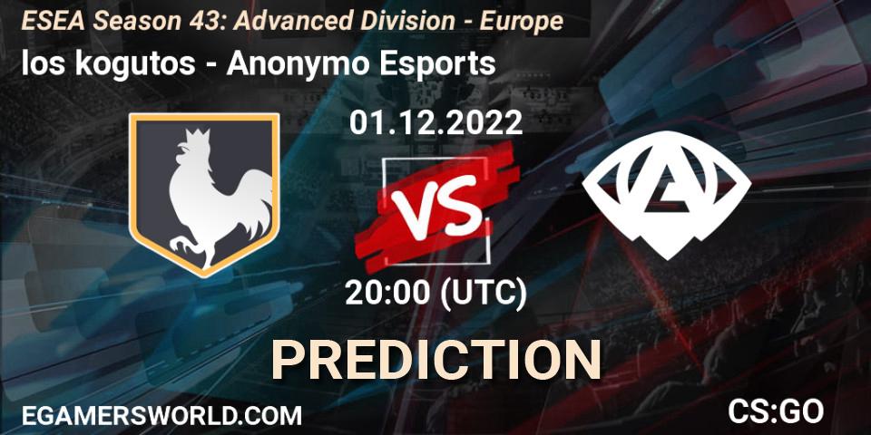 Pronóstico los kogutos - Anonymo Esports. 01.12.22, CS2 (CS:GO), ESEA Season 43: Advanced Division - Europe