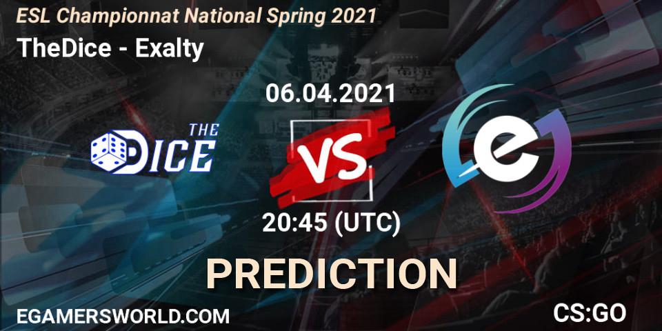 Pronóstico TheDice - Exalty. 06.04.2021 at 19:45, Counter-Strike (CS2), ESL Championnat National Spring 2021