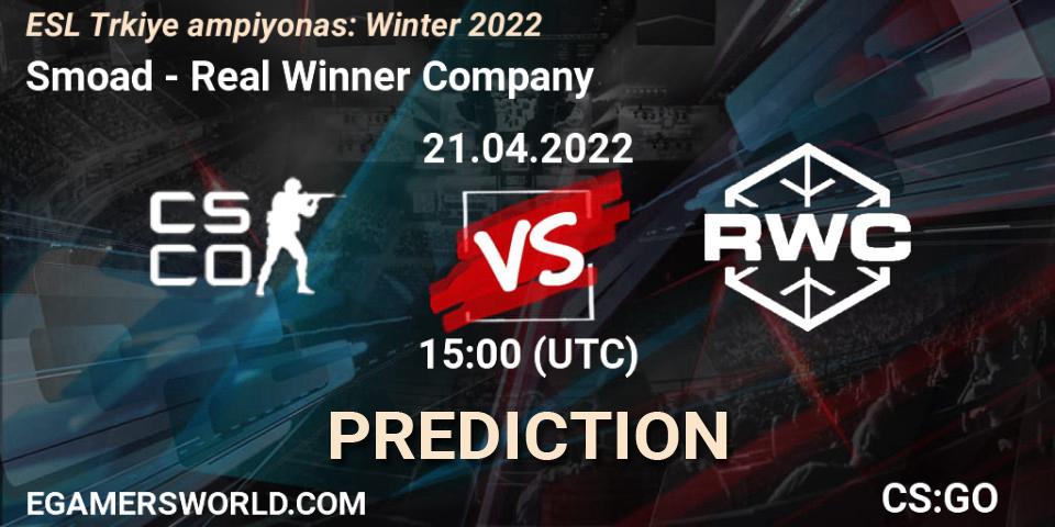 Pronóstico Smoad - Real Winner Company. 21.04.2022 at 15:00, Counter-Strike (CS2), ESL Türkiye Şampiyonası: Winter 2022