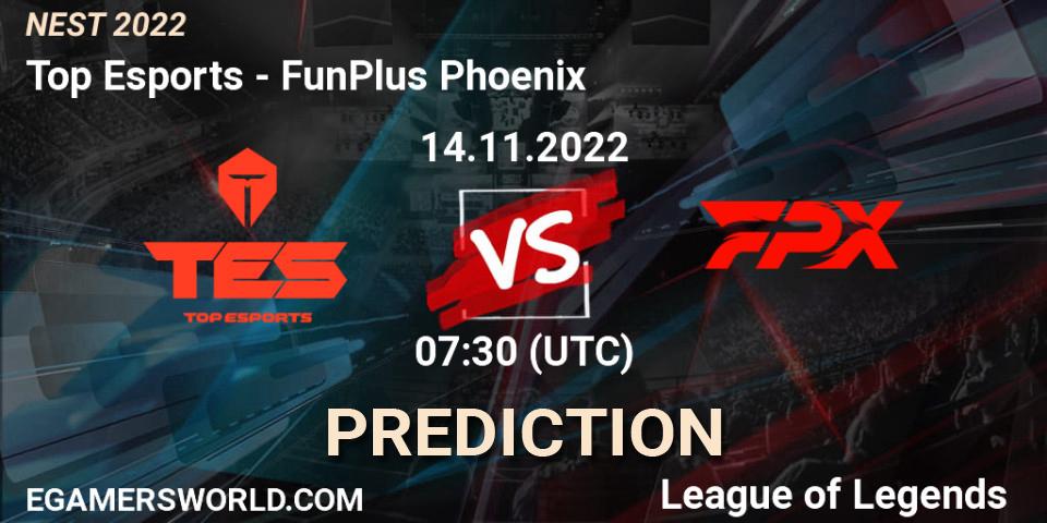 Pronóstico Top Esports - FunPlus Phoenix. 14.11.2022 at 08:00, LoL, NEST 2022