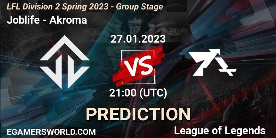 Pronóstico Joblife - Akroma. 27.01.2023 at 21:00, LoL, LFL Division 2 Spring 2023 - Group Stage