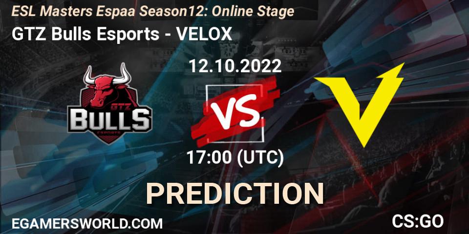 Pronóstico GTZ Bulls Esports - VELOX. 12.10.2022 at 17:00, Counter-Strike (CS2), ESL Masters España Season 12: Online Stage