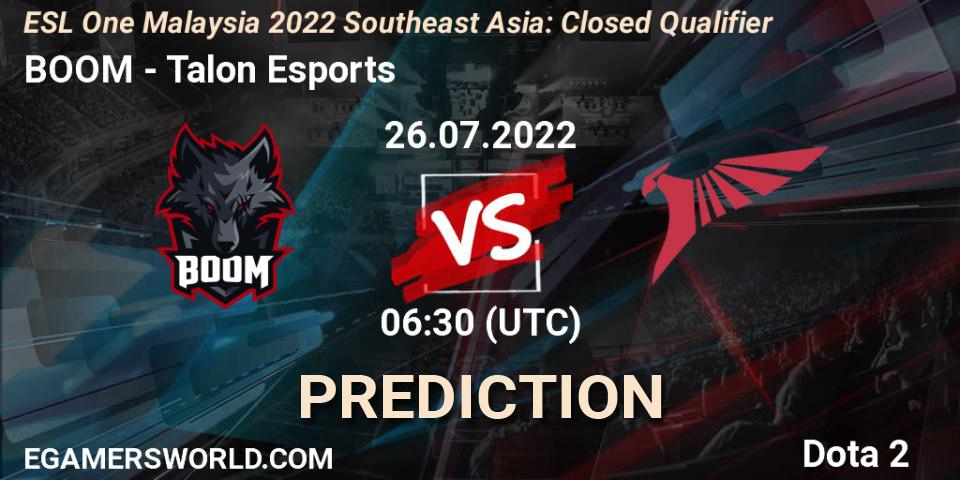 Pronóstico BOOM - Talon Esports. 26.07.2022 at 07:05, Dota 2, ESL One Malaysia 2022 Southeast Asia: Closed Qualifier