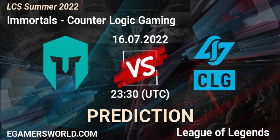 Pronóstico Immortals - Counter Logic Gaming. 16.07.2022 at 23:30, LoL, LCS Summer 2022