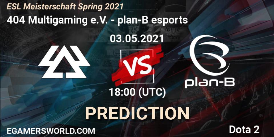 Pronóstico 404 Multigaming e.V. - plan-B esports. 03.05.2021 at 18:16, Dota 2, ESL Meisterschaft Spring 2021