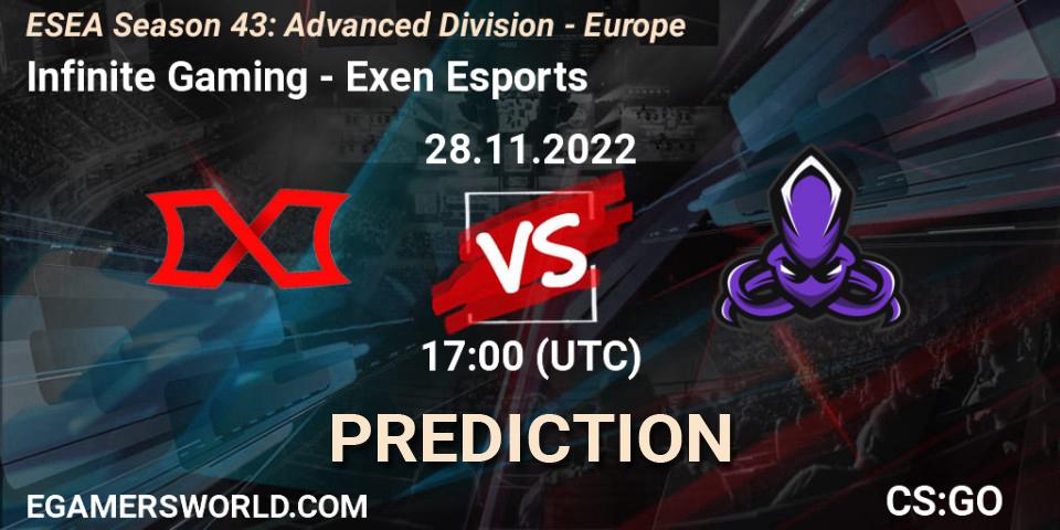 Pronóstico Infinite Gaming - Exen Esports. 28.11.22, CS2 (CS:GO), ESEA Season 43: Advanced Division - Europe