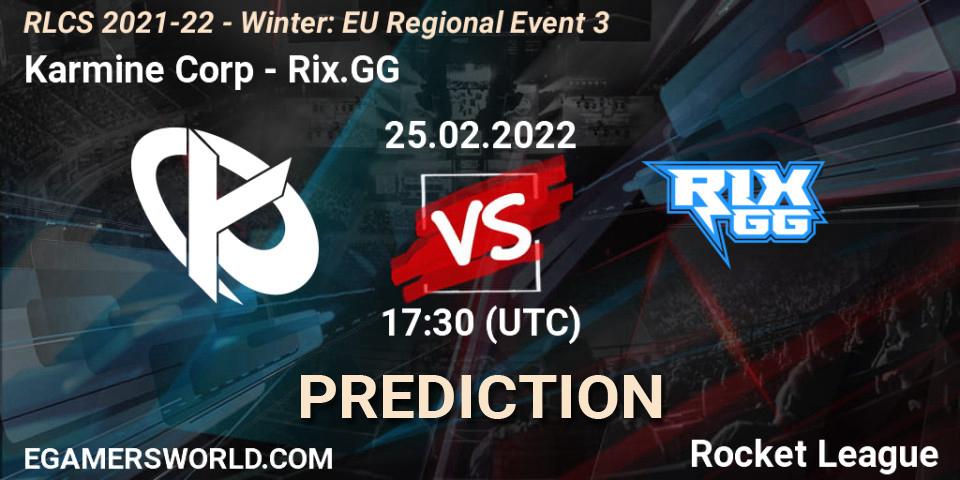 Pronóstico Karmine Corp - Rix.GG. 25.02.2022 at 17:30, Rocket League, RLCS 2021-22 - Winter: EU Regional Event 3