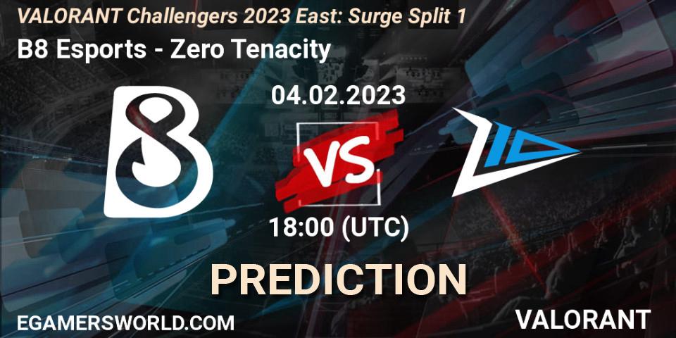 Pronóstico B8 Esports - Zero Tenacity. 04.02.23, VALORANT, VALORANT Challengers 2023 East: Surge Split 1
