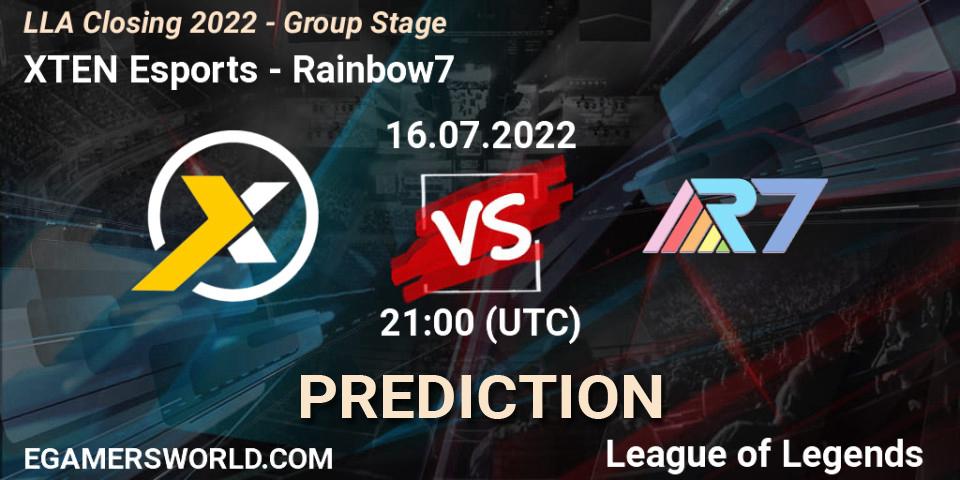 Pronóstico XTEN Esports - Rainbow7. 16.07.22, LoL, LLA Closing 2022 - Group Stage