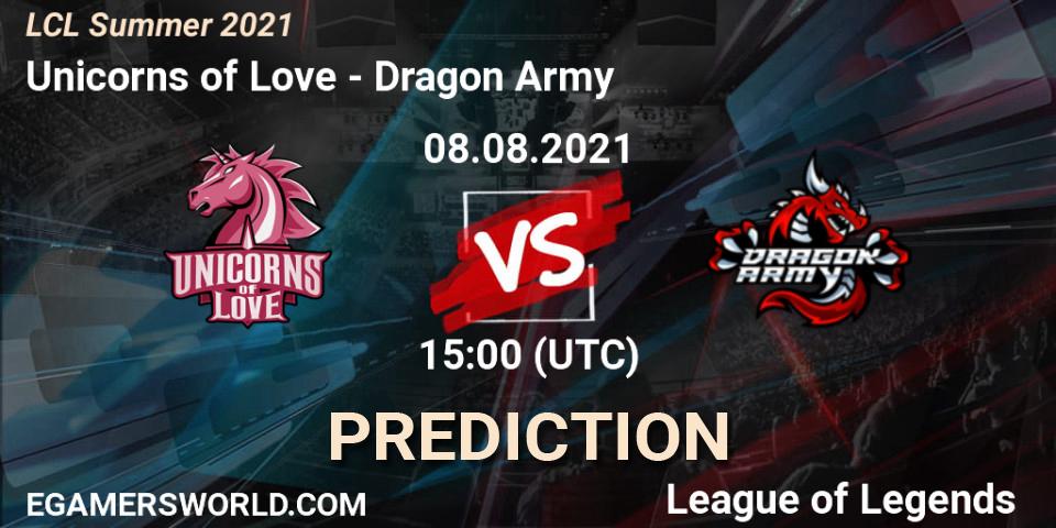 Pronóstico Unicorns of Love - Dragon Army. 08.08.21, LoL, LCL Summer 2021