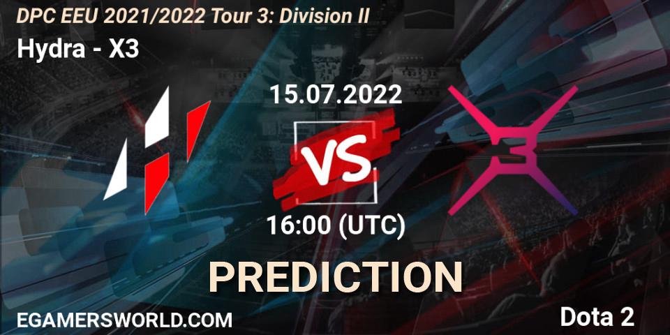 Pronóstico Hydra - X3. 15.07.22, Dota 2, DPC EEU 2021/2022 Tour 3: Division II