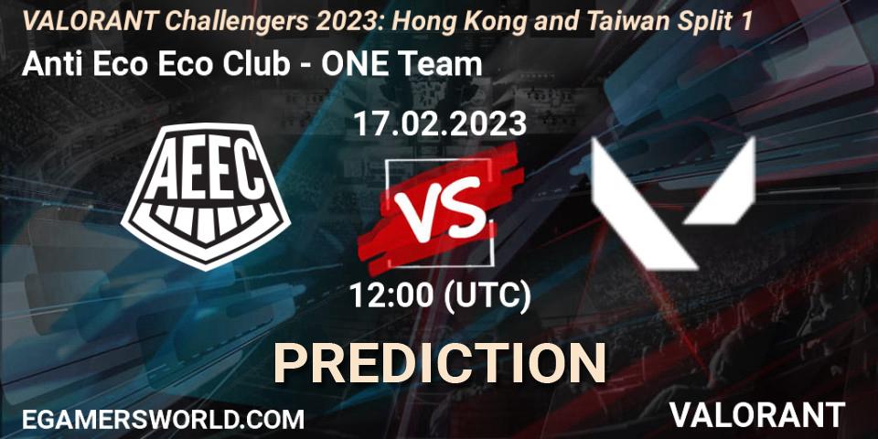 Pronóstico Anti Eco Eco Club - ONE Team. 17.02.2023 at 10:20, VALORANT, VALORANT Challengers 2023: Hong Kong and Taiwan Split 1