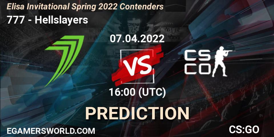 Pronóstico 777 - Hellslayers. 07.04.2022 at 17:15, Counter-Strike (CS2), Elisa Invitational Spring 2022 Contenders