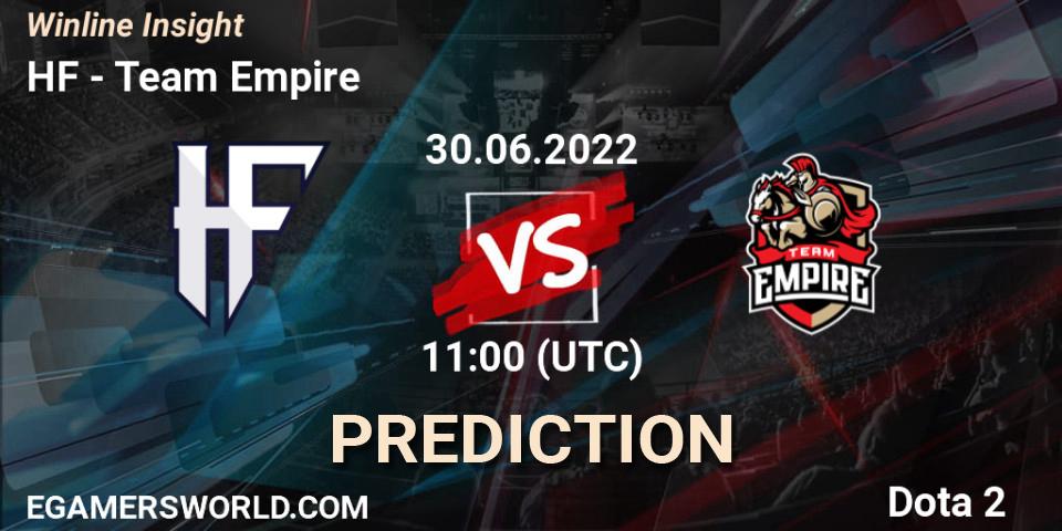 Pronóstico HF - Team Empire. 30.06.2022 at 11:01, Dota 2, Winline Insight