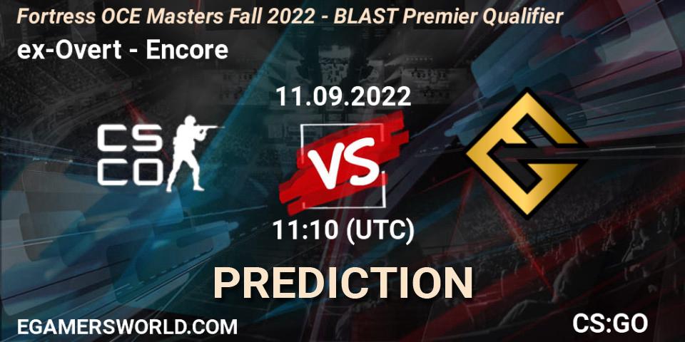 Pronóstico ex-Overt - Encore. 11.09.2022 at 11:20, Counter-Strike (CS2), Fortress OCE Masters Fall 2022 - BLAST Premier Qualifier