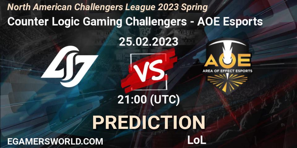 Pronóstico Counter Logic Gaming Challengers - AOE Esports. 25.02.23, LoL, NACL 2023 Spring - Group Stage