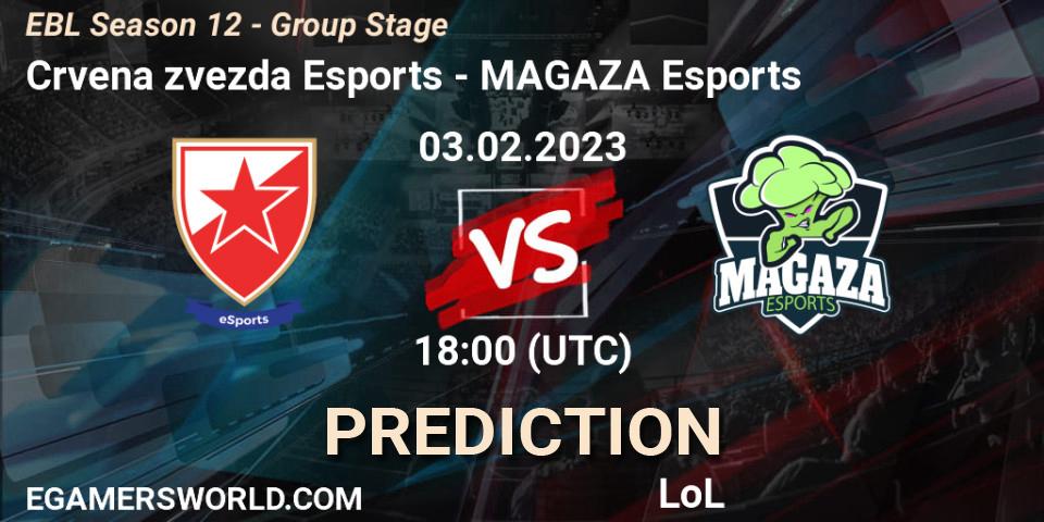 Pronóstico Crvena zvezda Esports - MAGAZA Esports. 03.02.2023 at 18:00, LoL, EBL Season 12 - Group Stage