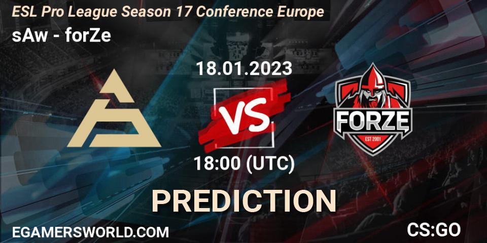 Pronóstico sAw - forZe. 18.01.2023 at 15:30, Counter-Strike (CS2), ESL Pro League Season 17 Conference Europe