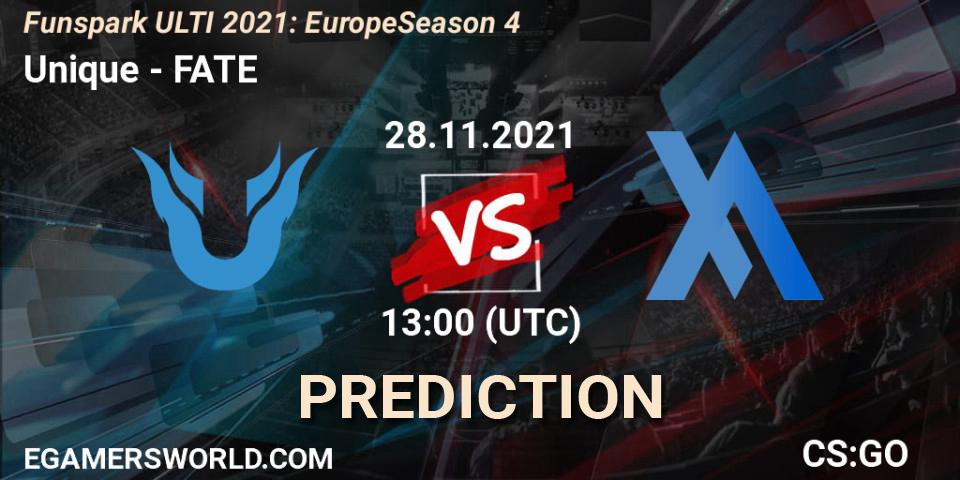 Pronóstico Unique - FATE. 28.11.2021 at 13:30, Counter-Strike (CS2), Funspark ULTI 2021: Europe Season 4