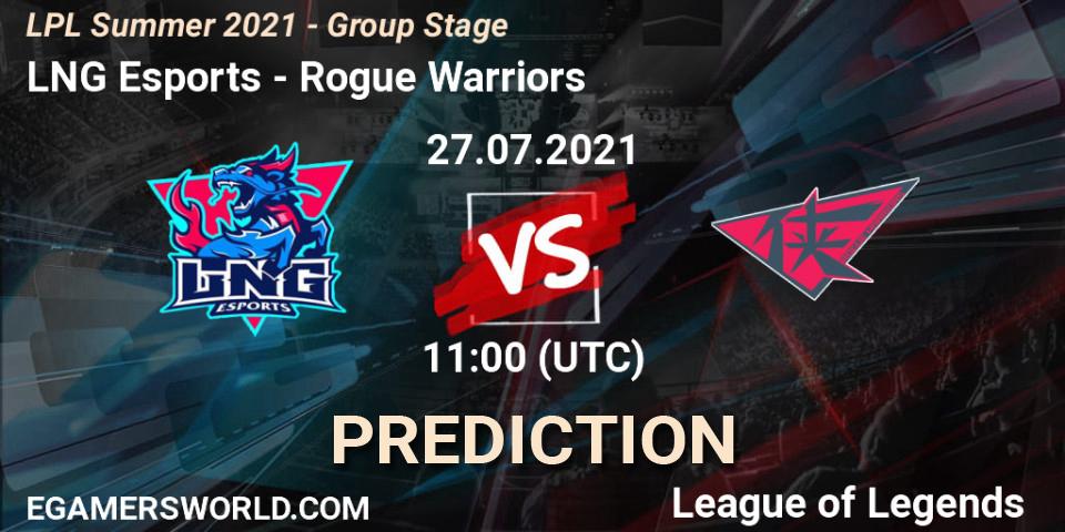 Pronóstico LNG Esports - Rogue Warriors. 27.07.2021 at 11:50, LoL, LPL Summer 2021 - Group Stage