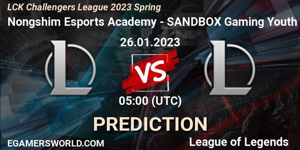 Pronóstico Nongshim Esports Academy - SANDBOX Gaming Youth. 26.01.2023 at 05:00, LoL, LCK Challengers League 2023 Spring