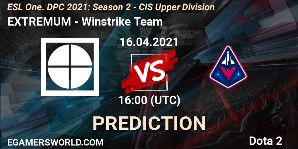 Pronóstico EXTREMUM - Winstrike Team. 16.04.2021 at 15:55, Dota 2, ESL One. DPC 2021: Season 2 - CIS Upper Division
