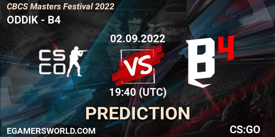 Pronóstico ODDIK - B4. 02.09.2022 at 20:10, Counter-Strike (CS2), CBCS Masters 2022