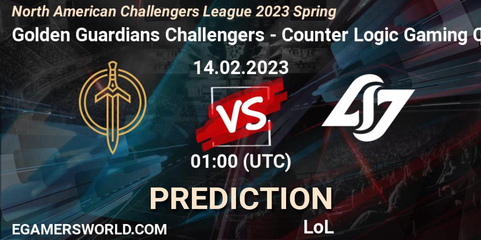 Pronóstico Golden Guardians Challengers - Counter Logic Gaming Challengers. 14.02.23, LoL, NACL 2023 Spring - Group Stage