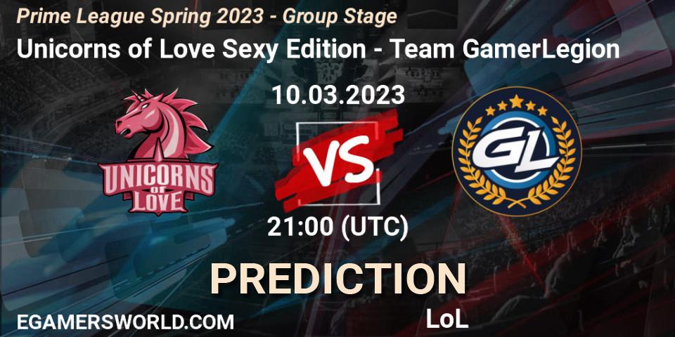 Pronóstico Unicorns of Love Sexy Edition - Team GamerLegion. 10.03.2023 at 20:00, LoL, Prime League Spring 2023 - Group Stage