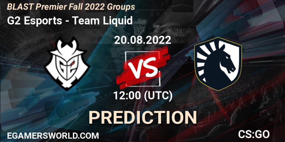 Pronóstico G2 Esports - Team Liquid. 20.08.2022 at 12:15, Counter-Strike (CS2), BLAST Premier Fall 2022 Groups