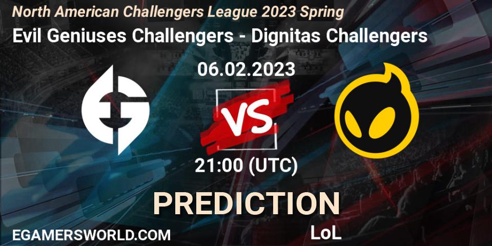 Pronóstico Evil Geniuses Challengers - Dignitas Challengers. 06.02.23, LoL, NACL 2023 Spring - Group Stage