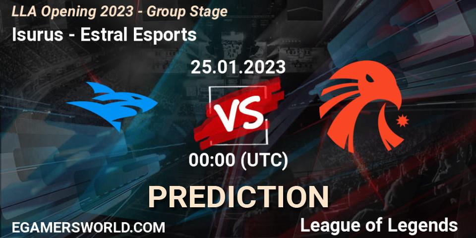 Pronóstico Isurus - Estral Esports. 25.01.2023 at 00:00, LoL, LLA Opening 2023 - Group Stage