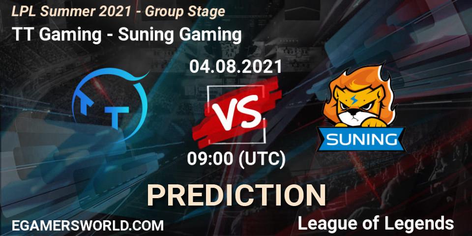 Pronóstico TT Gaming - Suning Gaming. 04.08.21, LoL, LPL Summer 2021 - Group Stage
