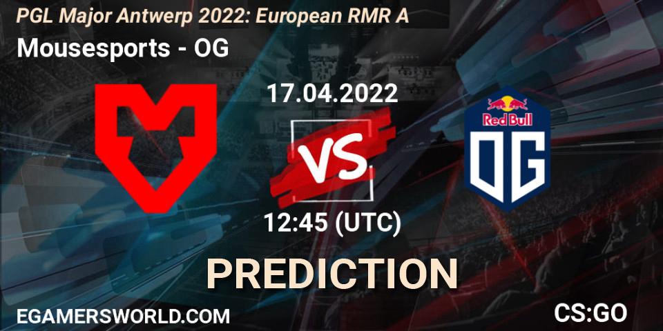 Pronóstico Mousesports - OG. 17.04.2022 at 12:10, Counter-Strike (CS2), PGL Major Antwerp 2022: European RMR A