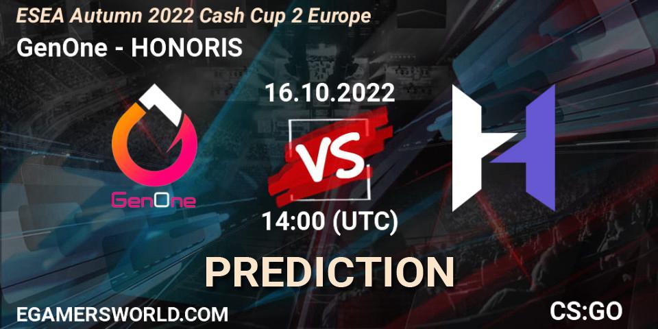 Pronóstico GenOne - HONORIS. 16.10.22, CS2 (CS:GO), ESEA Autumn 2022 Cash Cup 2 Europe