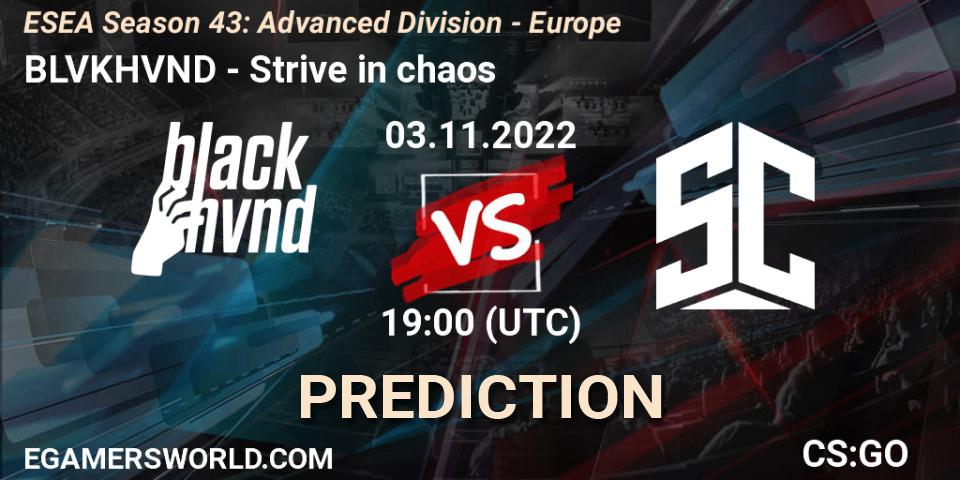 Pronóstico BLVKHVND - Strive in chaos. 03.11.2022 at 19:00, Counter-Strike (CS2), ESEA Season 43: Advanced Division - Europe