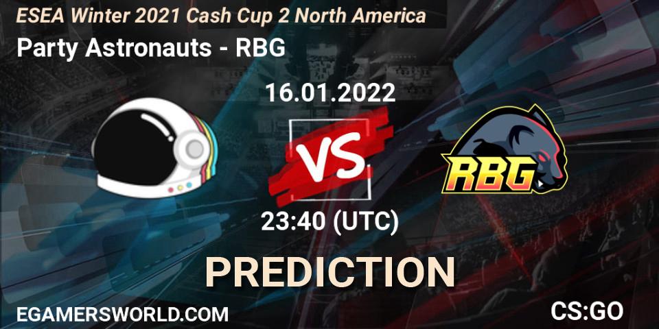 Pronóstico Party Astronauts - RBG. 16.01.22, CS2 (CS:GO), ESEA Winter 2021 Cash Cup 2 North America