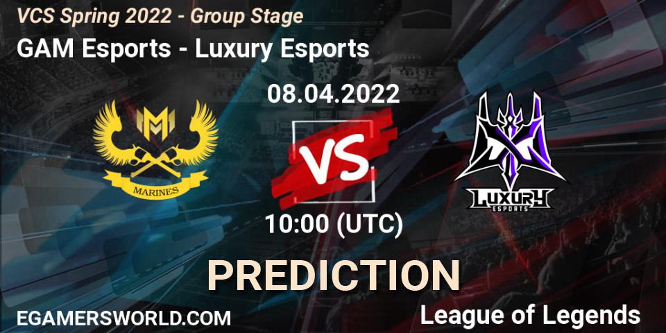 Pronóstico GAM Esports - Luxury Esports. 07.04.2022 at 10:00, LoL, VCS Spring 2022 - Group Stage 