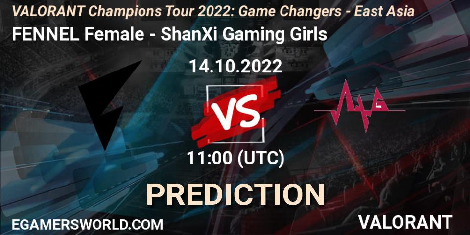 Pronóstico FENNEL Female - ShanXi Gaming Girls. 14.10.2022 at 12:30, VALORANT, VCT 2022: Game Changers - East Asia