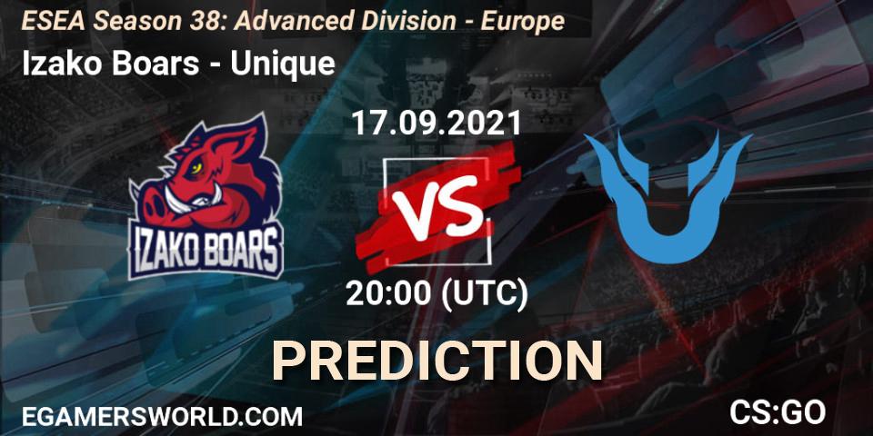 Pronóstico Izako Boars - Unique. 17.09.2021 at 20:00, Counter-Strike (CS2), ESEA Season 38: Advanced Division - Europe