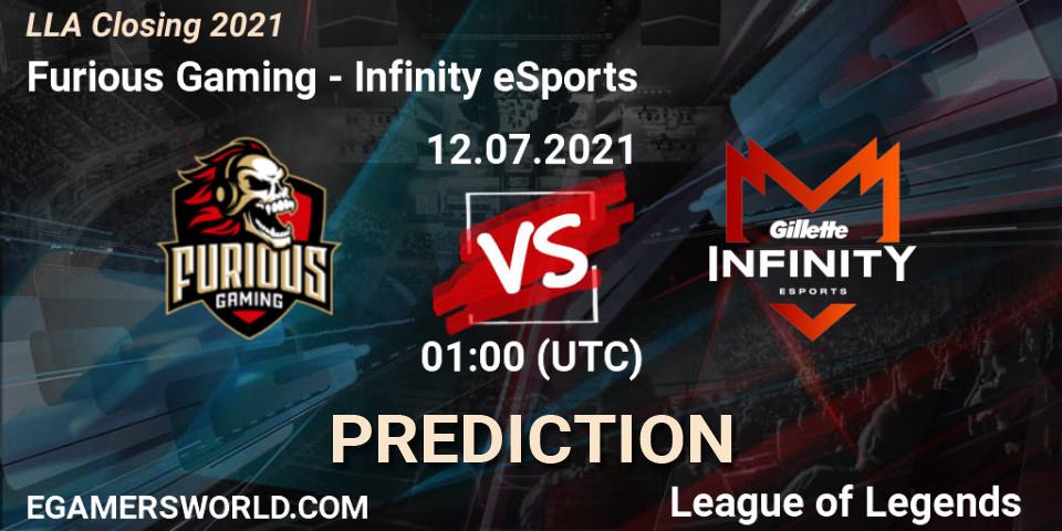 Pronóstico Furious Gaming - Infinity eSports. 12.07.2021 at 01:00, LoL, LLA Closing 2021