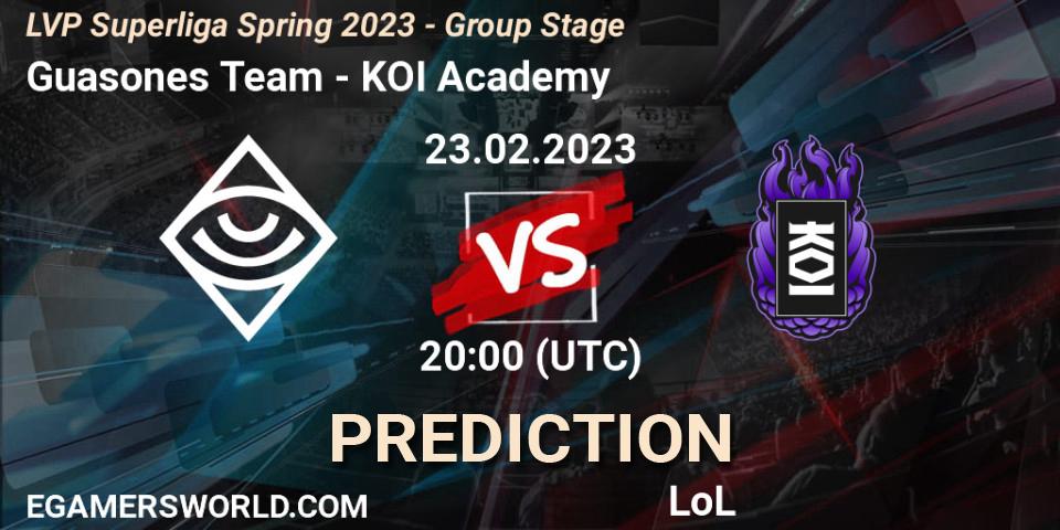 Pronóstico Guasones Team - KOI Academy. 23.02.2023 at 17:00, LoL, LVP Superliga Spring 2023 - Group Stage