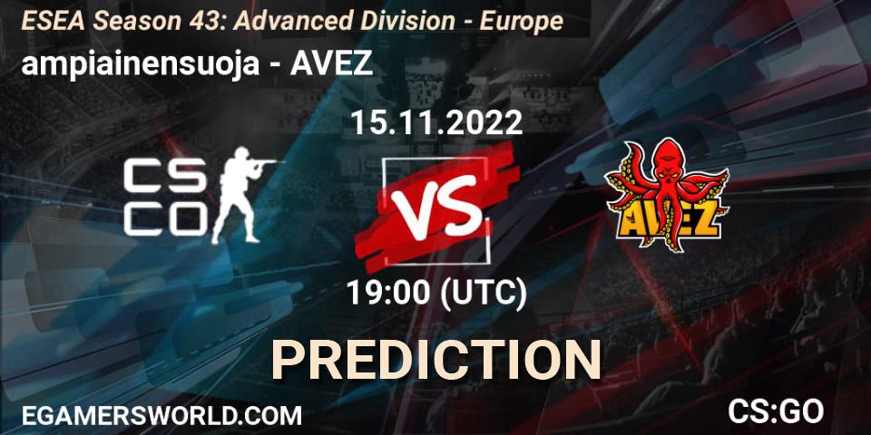 Pronóstico ampiainensuoja - AVEZ. 15.11.2022 at 19:00, Counter-Strike (CS2), ESEA Season 43: Advanced Division - Europe