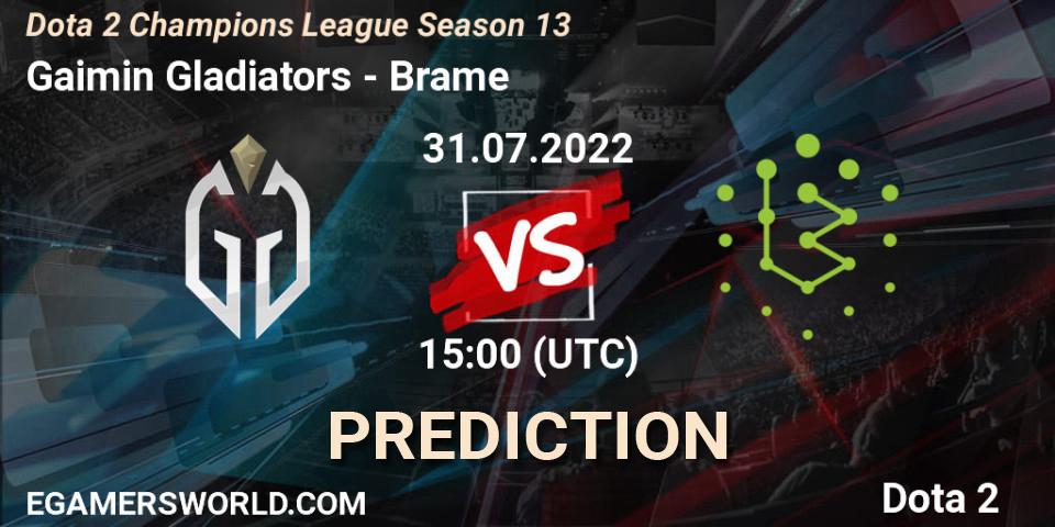 Pronóstico Gaimin Gladiators - Brame. 31.07.2022 at 15:08, Dota 2, Dota 2 Champions League Season 13